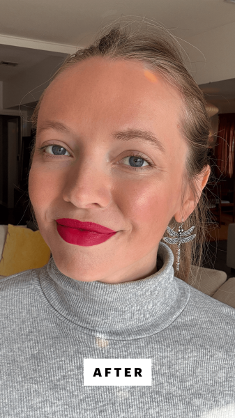 Fowler after applying the Nars Powermatte Lip Pencil